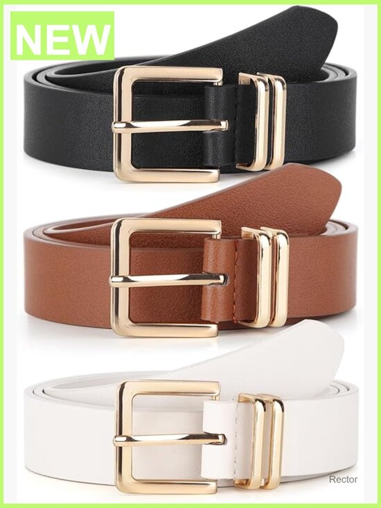 3 Pack Faux Leather Belts for Jeans, Gold Buckle, Versatile main image 5